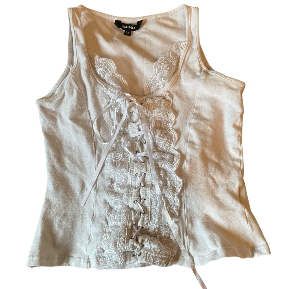Mariposa White Lace-Up Women's Cotton Tank Top